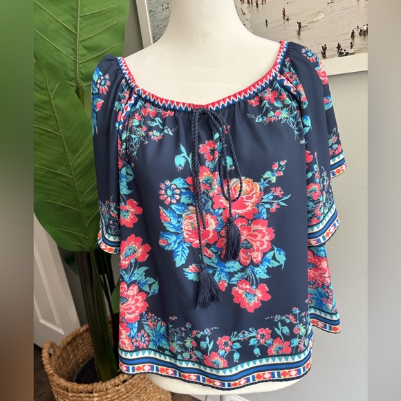 Evereve Tops - Flying Tomato Women's Boho Blue Floral Off Shoulder Blouse (bought from Evereve)